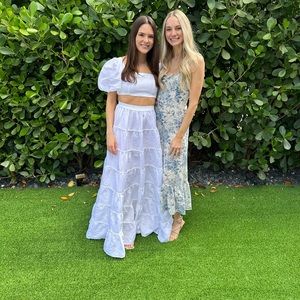 Blue and white midi dress